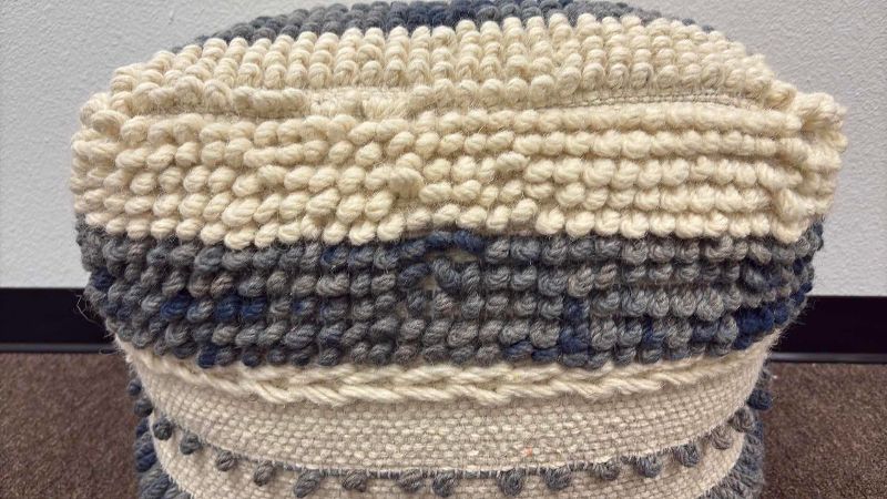 Photo 1 of WOOL 16" SQUARE POUF CREAM AND BLUE