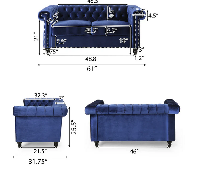 Photo 1 of TIMBER MODERN GLAM TUFTED LOVESEAT WITH NAILHEAD TRIM BLUE