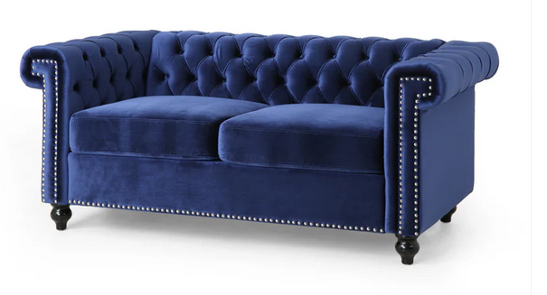 Photo 1 of TIMBER MODERN GLAM TUFTED LOVESEAT WITH NAILHEAD TRIM BLUE