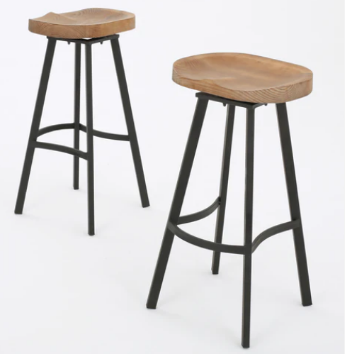 Photo 1 of 2 SHEA WOOD AND IRON RUSTIC SWIVEL BARSTOOLS 