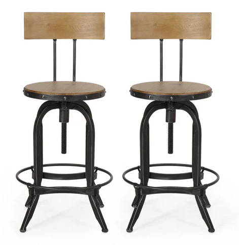 Photo 1 of 2 PINEVIEW MODERN INDUSTRIAL FIRWOOD BAR STOOL ADJUSTABLE HEIGHT SWIVEL BARSTOOLS. NATURAL AND BLACK