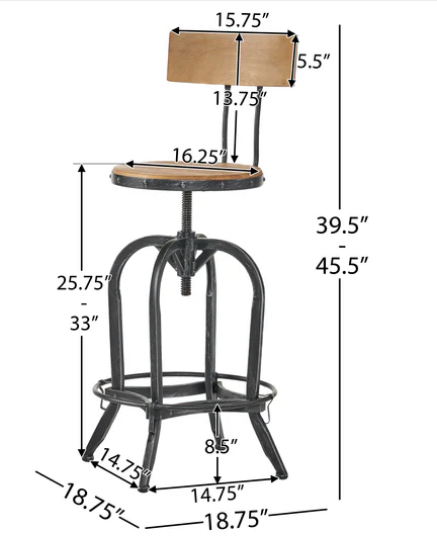Photo 1 of 2 PINEVIEW MODERN INDUSTRIAL FIRWOOD BAR STOOL ADJUSTABLE HEIGHT SWIVEL BARSTOOLS. NATURAL AND BLACK