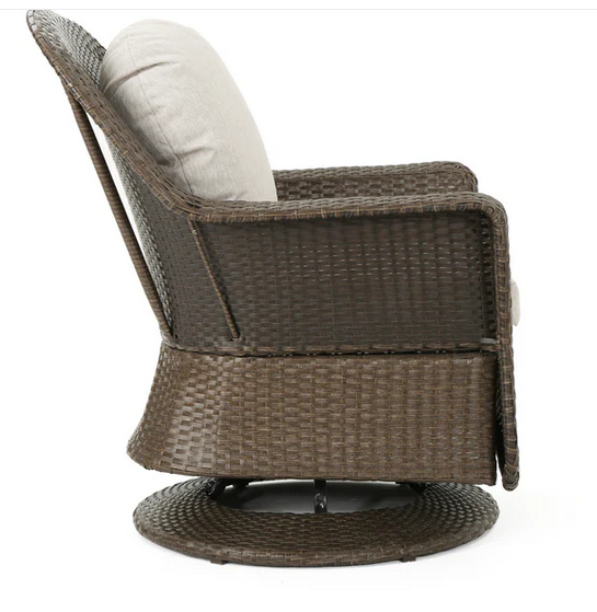 Photo 1 of 2 LINSTEN OUTDOOR WICKER BROWN SWIVEL CLUB CHAIRS WITH WATER RESISTANT CUSHIONS