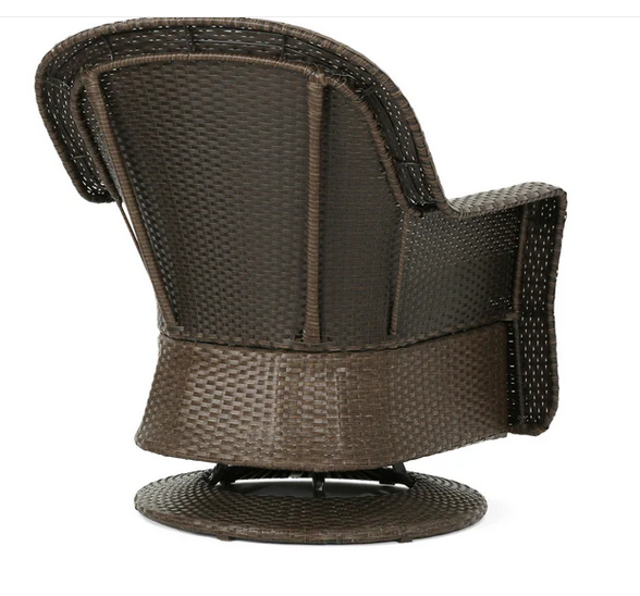Photo 1 of 2 LINSTEN OUTDOOR WICKER BROWN SWIVEL CLUB CHAIRS WITH WATER RESISTANT CUSHIONS