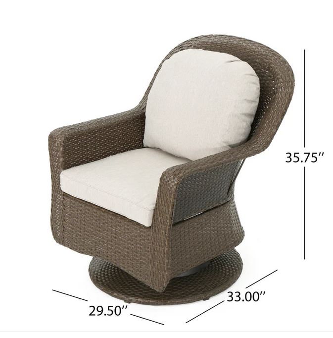 Photo 1 of 2 LINSTEN OUTDOOR WICKER BROWN SWIVEL CLUB CHAIRS WITH WATER RESISTANT CUSHIONS