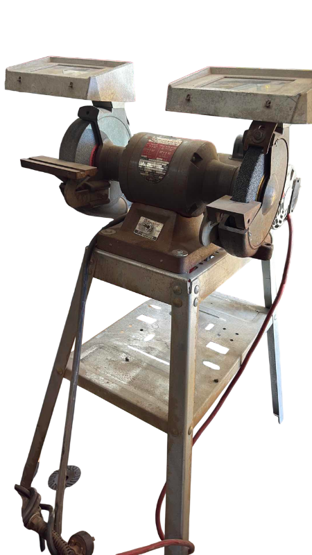 Photo 1 of ROCKWELL 1/2 HP TWO WHEEL GRINDER WITH METAL STAND AND AN AIR COMPRESSOR MOTORIZED 