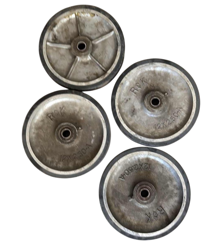 Photo 1 of 4-PCS 12” X 2.5" METAL AND RUBBER WHEEL WITH BEARINGS