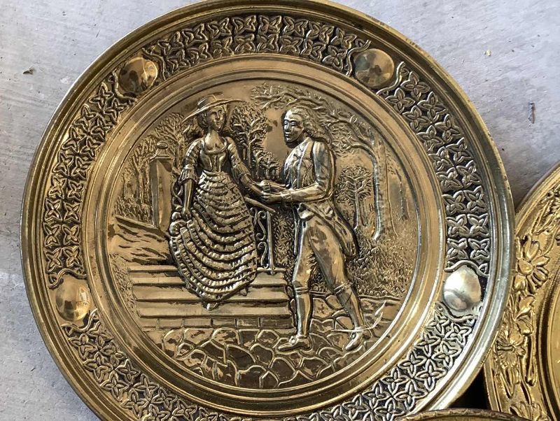 Photo 1 of 5 VINTAGE ENGLISH BEATEN BRASS WALL HANGINGS