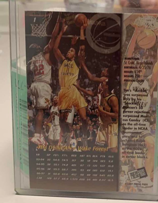 Photo 1 of 1997 TIM DUNCAN PRESS PASS NBA BASKETBALL ROOKIE CARD