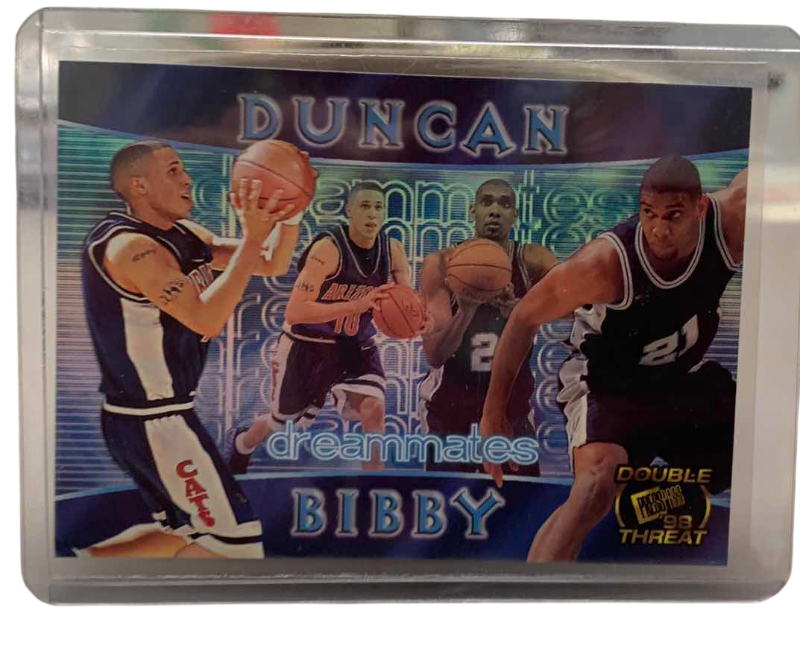 Photo 1 of 1998 TIM DUNCAN AND MIKE BIBBY PRESS PASS NBA BASKETBALL ROOKIE CARD