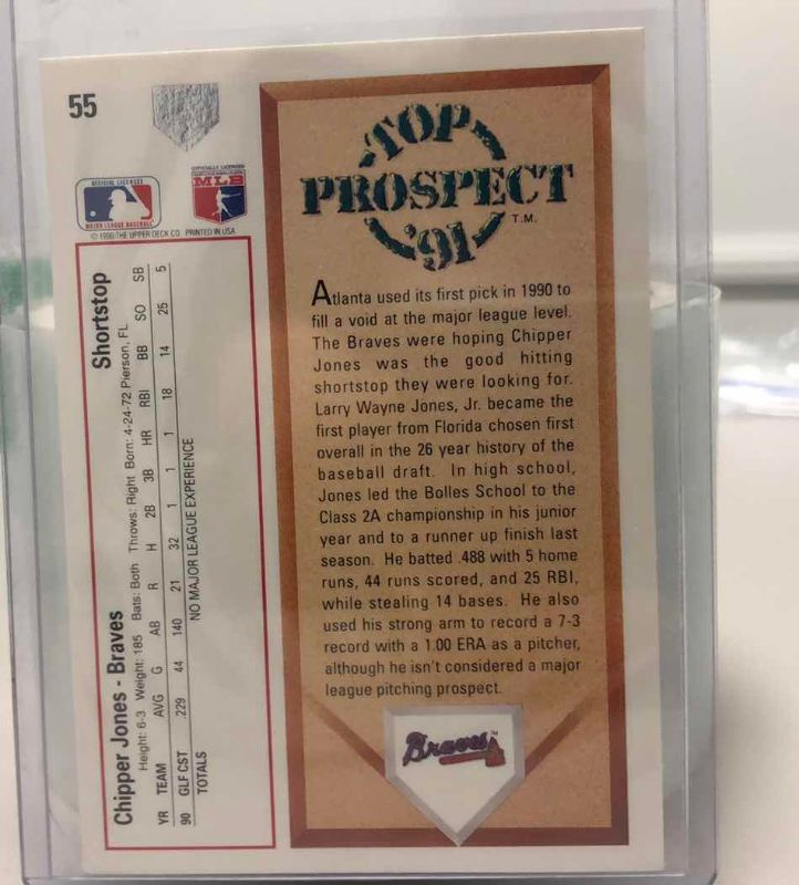 Photo 1 of 1991 UPPER DECK CHIPPER JONES ROOKIE MLB BASEBALL CARD
