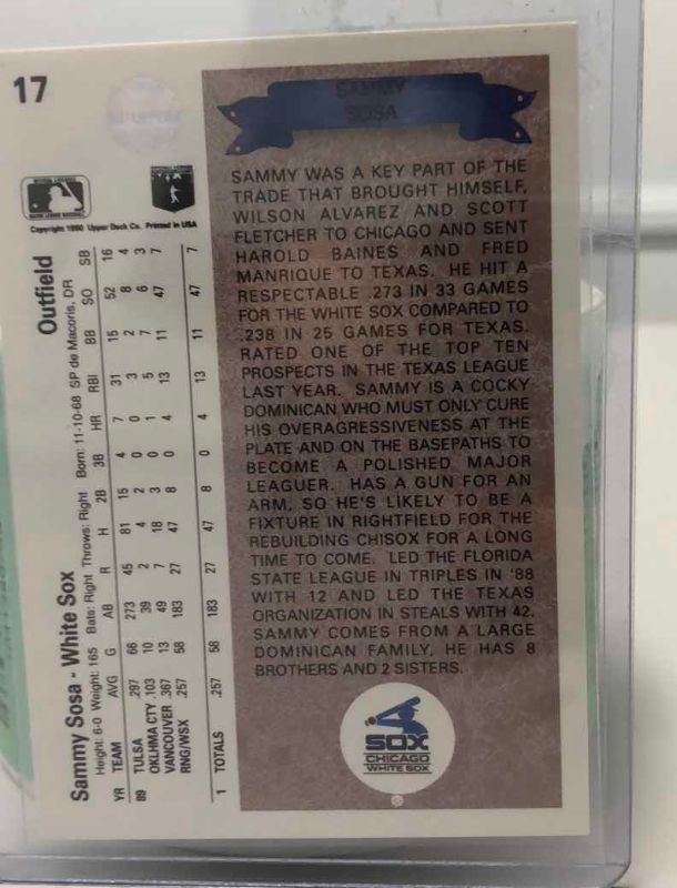 Photo 1 of 1990 UPPER DECK SAMMMY SOSA ROOKIE MLB BASEBALL  CARD