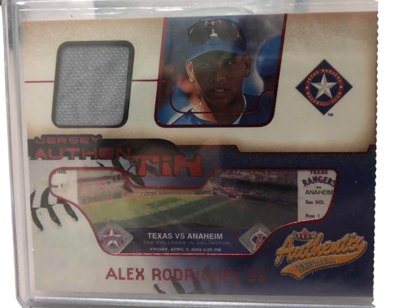 Photo 1 of 2002 FLEER AUTHENTICS ALEX RODRIGUEZ GAME USED JERSEY CARD