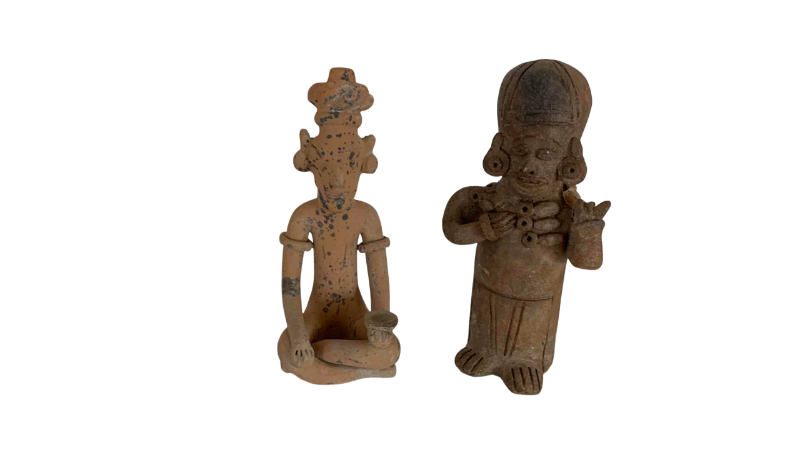 Photo 1 of 2 VINTAGE PRE-COLUMBIAN STYLE TERRACOTTA CLAY DIETY FIGURES 7”