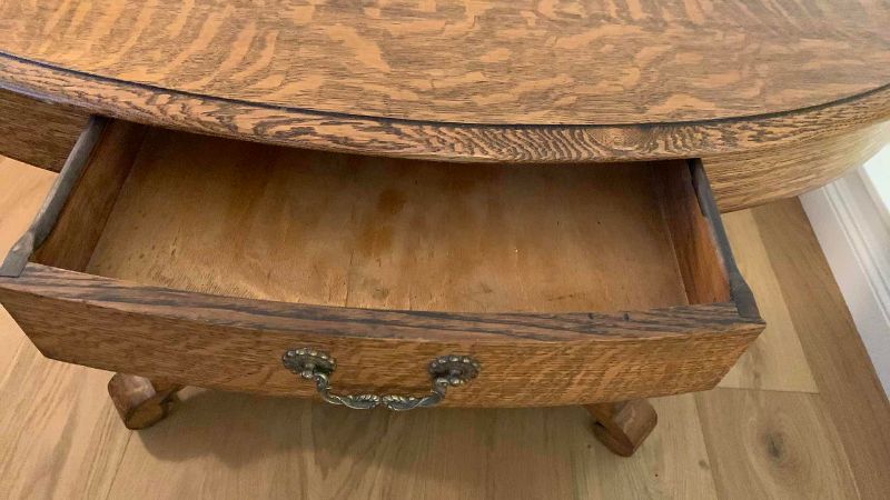 Photo 1 of QUARTER SAWN OAK DOUBLE PEDESTAL OVAL LIBRARY TABLE 47” X 29” H 30”