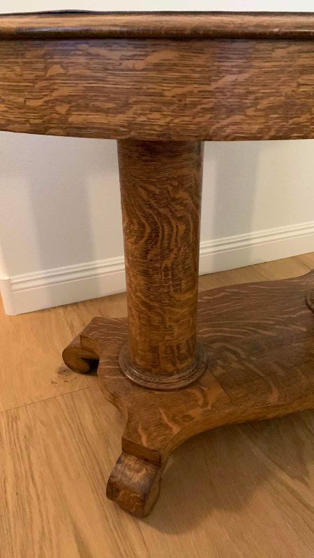 Photo 1 of QUARTER SAWN OAK DOUBLE PEDESTAL OVAL LIBRARY TABLE 47” X 29” H 30”