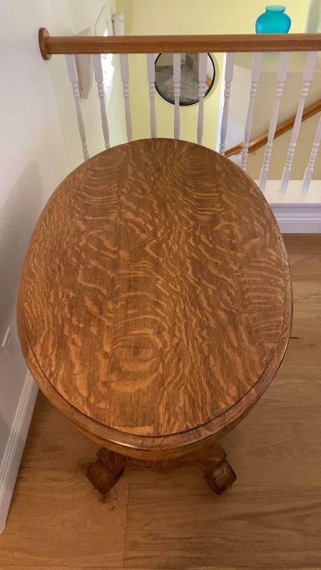 Photo 1 of QUARTER SAWN OAK DOUBLE PEDESTAL OVAL LIBRARY TABLE 47” X 29” H 30”