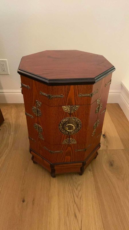Photo 1 of ASIAN HEXAGONAL SIDE TABLE WITH LOCK 16” X 16” H 23”
