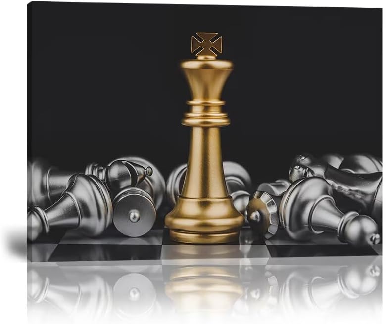 Photo 1 of Chess Pictures Wall Art King and Knight Poster Canvas Prints Chess Artwork Wall Decor for Office Game Hall Classroom Game Room Bedroom Home Decorations Framed Ready to Hang (24''H x 36''W)
