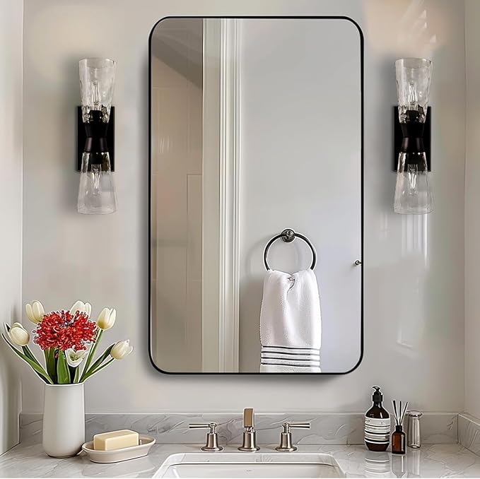 Photo 1 of ANDY STAR 30”x48” Black Bathroom Mirror, Wall Mirror for Bathroom, Rounded Rectangle Mirror in Premium Stainless Steel Metal Frame Hangs Horizontal Or Vertical (Matte Black)
