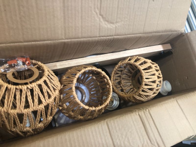 Photo 1 of 3-Light Bathroom Vanity Light Fixtures,Rattan Bathroom Lighting Fixtures Over Mirror,Rustic Boho Lampshade Wood Wall Light Rattan Vanity Light Farmhouse Wall Sconces for Kitchen Stairs Bedroom
