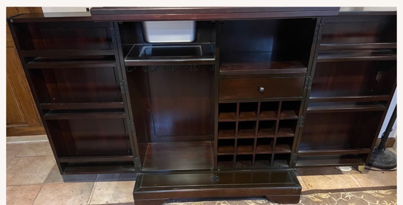 Photo 1 of POTTERY BARN MODINE  WOOD BAR CART CABINET, CLOSED MEASURES 38 1/2” x 21 1/2” x H42 1/2”