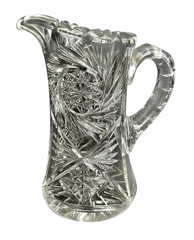 Photo 1 of VINTAGE AMERICAN BRILLIANT CUT GLASS 10.” PITCHER W/ HANDLE  DESIGN HEAVY