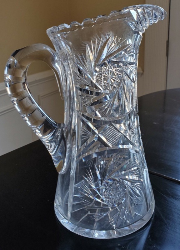 Photo 1 of VINTAGE AMERICAN BRILLIANT CUT GLASS 10.” PITCHER W/ HANDLE DESIGN HEAVY