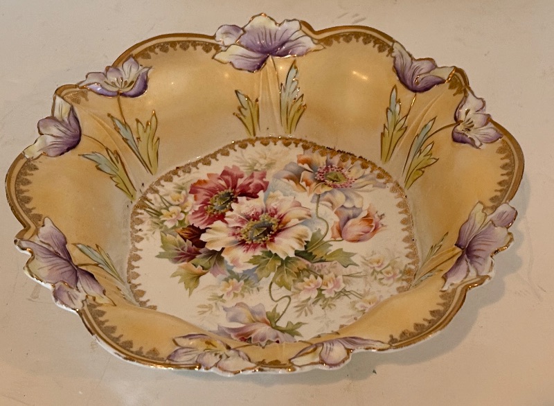 Photo 1 of ANTIQUE RS PRUSSIA DOGWOOD MOLDED BOWL 10 1/2” x H2 1/2”