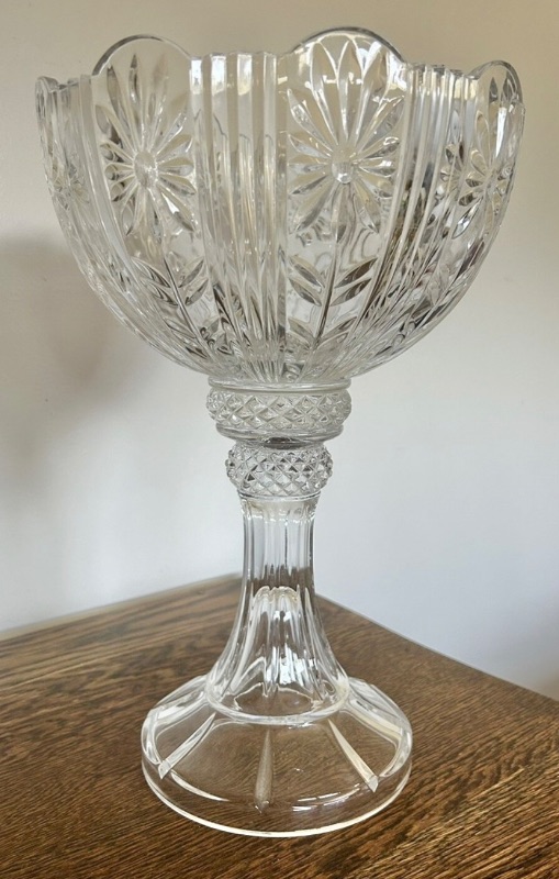 Photo 1 of SHANNON LEAD CRYSTAL REMEMBRANCE TALL FOOTED PEDESTAL BOWL  H14" 