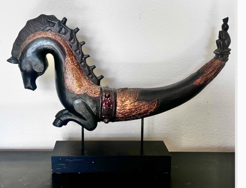 Photo 1 of ANTIQUE INDONESIAN SEAHORSE SCULPTURE FROM BALI 29 1/4” x H21 1/4” $225