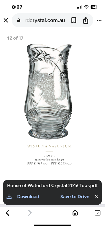Photo 1 of WATERFORD CRYSTAL WISTERIA  VASE H 11"