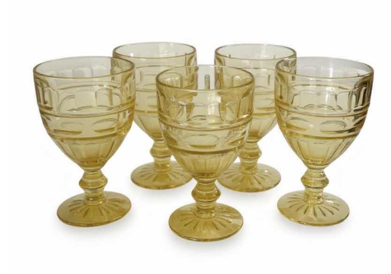 Photo 1 of 5 YELLOW VINTAGE HERMITAGE TOPAZ DEPRESSION GLASS WATER GOBLETS