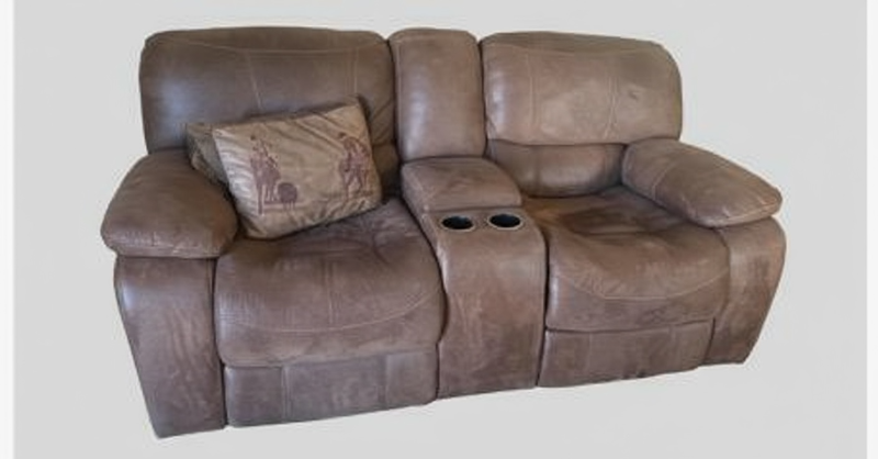 Photo 1 of BROWN SOFT SUEDE RECLINING LOVESEAT W CENTER CONSOLE & CUP HOLDERS 6.5FT
