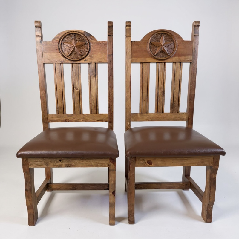 Photo 1 of 2- WESTERN RUSTIC TEXAS STAR WOOD CHAIR W BROWN CUSHION SEAT BY SEGUSINO