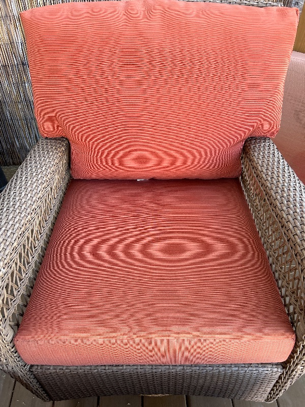 Photo 1 of MARTHA STEWART BROWN WICKER SWIVEL ROCKER CHAIR W OTTOMAN NEW ORANGE CUSHIONS