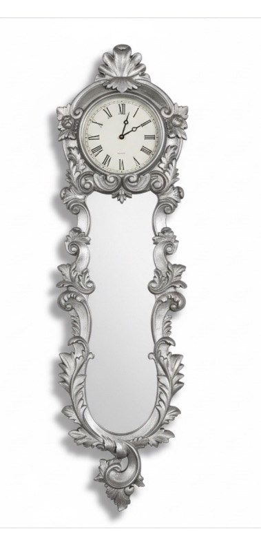 Photo 1 of SILVER ROCOCO STYLE WALL CLOCK W A MIRROR 46"