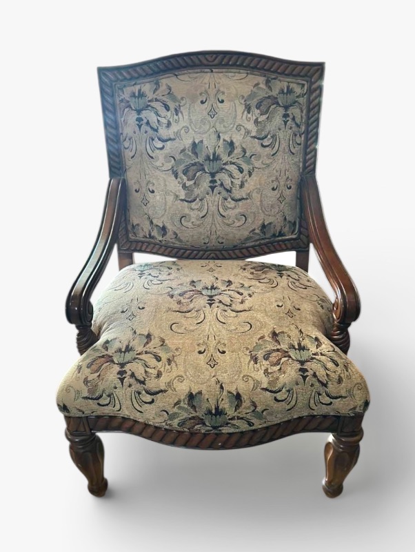 Photo 1 of LOUIS XV STYLE BERGERE ARMCHAIR W CARVED WOOD FRAME FLORAL TAPESTRY UPHOLSTERY