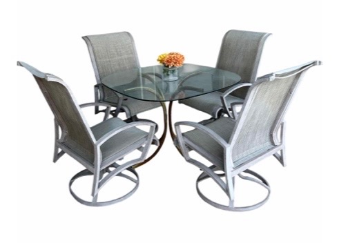 Photo 1 of GLASS TABLE W 4 SLING SWIVEL CHAIRS