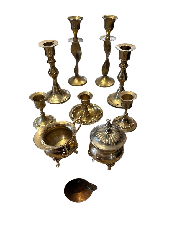 Photo 1 of 9- VINTAGE BRASS CANDLESTICKS SUGAR CREAMER FROM INDIA