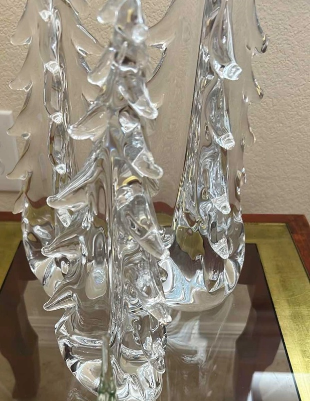Photo 1 of NEIMAN MARCUS "SIMON PEARCE" MODERN CLASSIC GLASS VERMONT EVERGREEN TRIO (15" X11" H21")