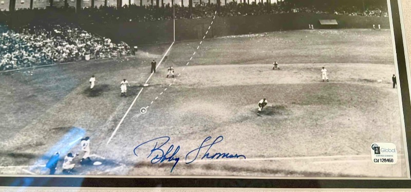 Photo 1 of FRAMED HOME FIELD STADIUM FOR "NEW YORK GIANTS" BASEBALL TEAM PHOTOGRAPH-SIGNED BY ROBBIE THOMPSON 17“ x 15“