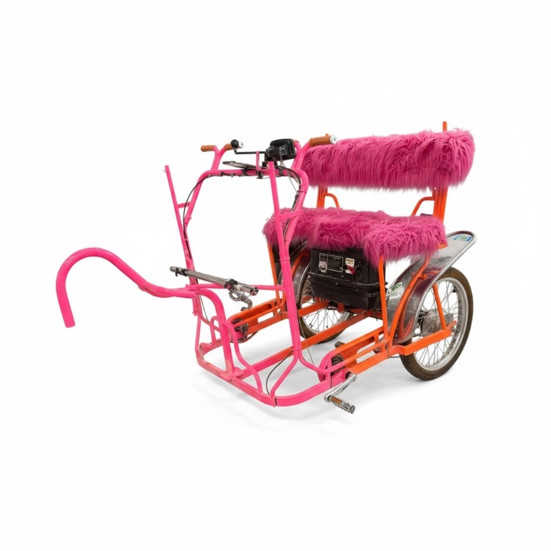 Photo 1 of SURREY TRAM 2 WHEEL PEDAL BIKE EXTENSION W 3RD WHEEL BATTERY POWERED-PINK/ORANGE W PINK FUR SEAT-BY THE SURREY COMPANY