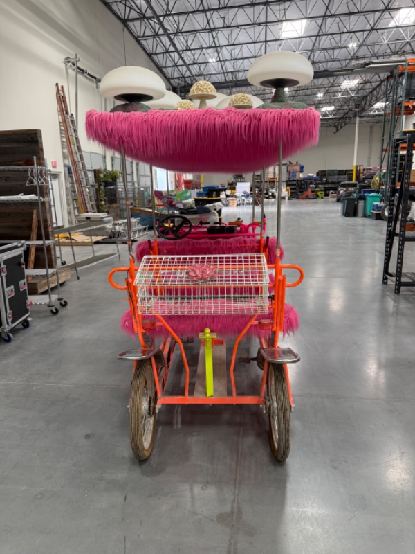 Photo 1 of CUSTOM WHIMSICAL SURREY LIMOUSINE DELUXE 7 SPEED 4 WHEEL 4 PEDALERS DUAL SIDES PEDAL BIKE-BRIGHT PINK/ORAND W WHITE TOAD STOOL TOP-BY THE SURREY COMPANY