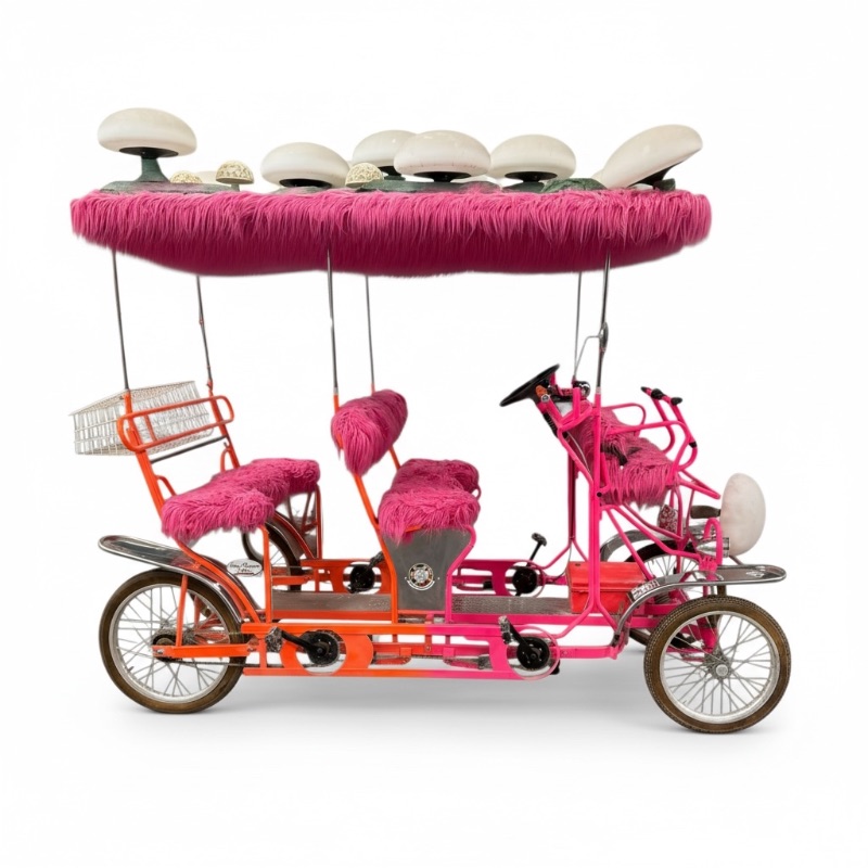 Photo 1 of CUSTOM WHIMSICAL SURREY LIMOUSINE DELUXE 7 SPEED 4 WHEEL 4 PEDALERS DUAL SIDES PEDAL BIKE-BRIGHT PINK/ORAND W WHITE TOAD STOOL TOP-BY THE SURREY COMPANY