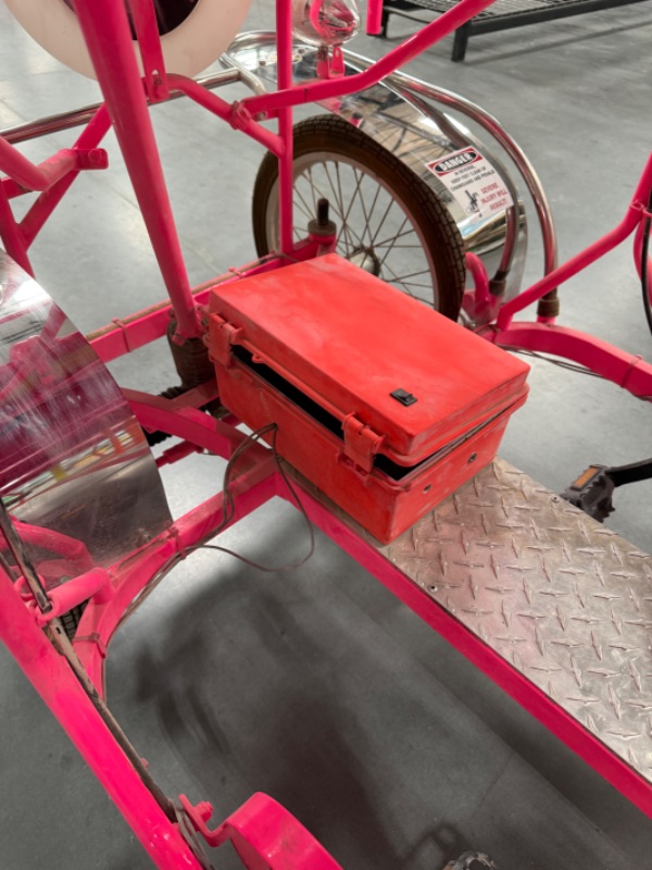 Photo 1 of CUSTOM WHIMSICAL SURREY LIMOUSINE DELUXE 7 SPEED 4 WHEEL 4 PEDALERS DUAL SIDES PEDAL BIKE-BRIGHT PINK/ORAND W WHITE TOAD STOOL TOP-BY THE SURREY COMPANY