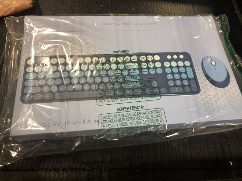 Photo 1 of Wireless Keyboard and Mouse Combo, Ergonomic Full Size Typewriter Retro Round Keycaps Keyboard, Compatible with Windows, PC, Perfer for Home and Office Keyboards (Twilight Blue