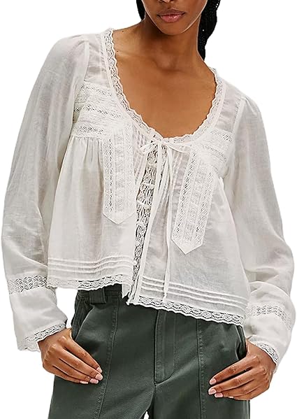 Photo 1 of 
Visit the XFLnaraz Store
Women Y2k Long Sleeve Shirts Ruffles Lace Trim Sheer Mesh See Through Round Neck Going Out Tank Tops Blouses