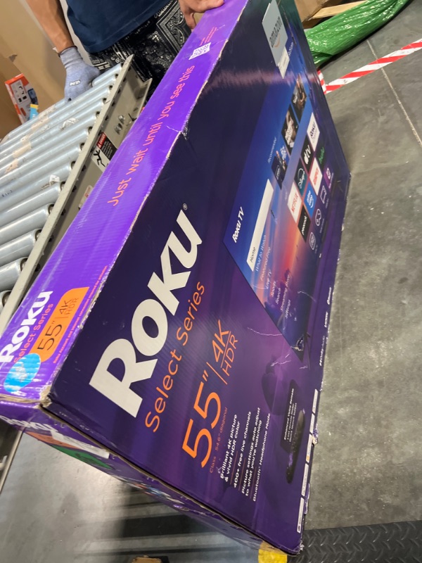 Photo 1 of *DAMAGED**Roku Smart TV 2025 – 55-Inch Select Series, 4K HDR TV – Roku TV with Enhanced Voice Remote – Flat Screen LED Television with Wi-Fi for Streaming Live Local News, Sports, Family Entertainment. 