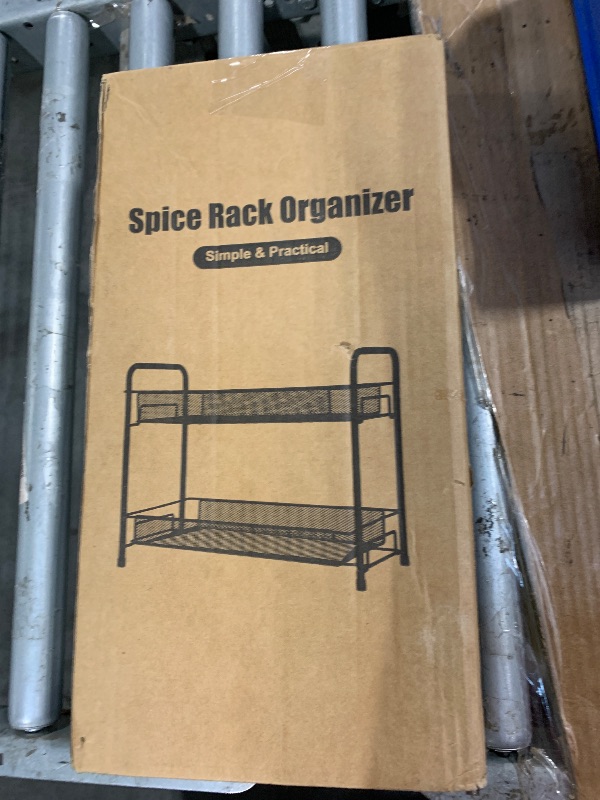 Photo 1 of Spice Rack Organizer for Countertop,Xpatee 2-Tier Foldable Metal Rust-Proof Standing Large Seasoning Storage Shelf with Guardrail and Mesh Design for Kitchen Cabinet Bathroom Living Room Pantry, Black